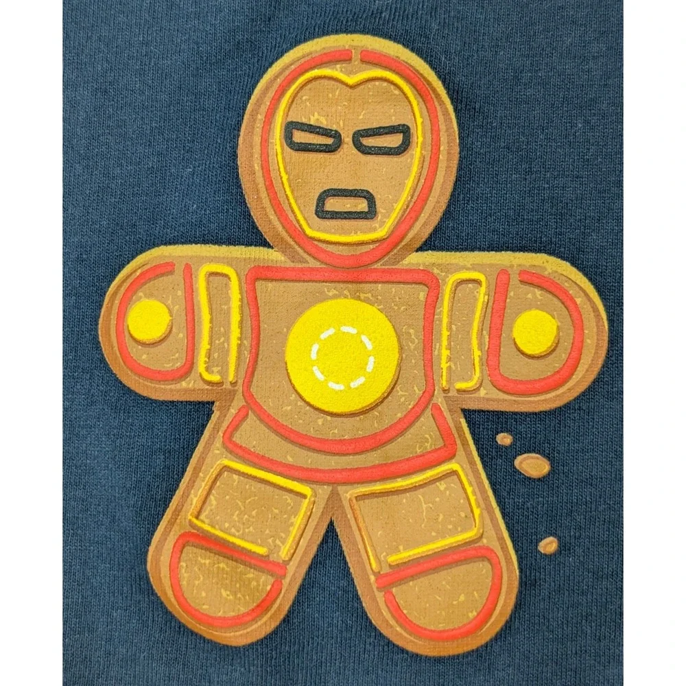 Marvel Gingerbread Men Heroes‎ Graphic T Shirt Navy Blue Size S
